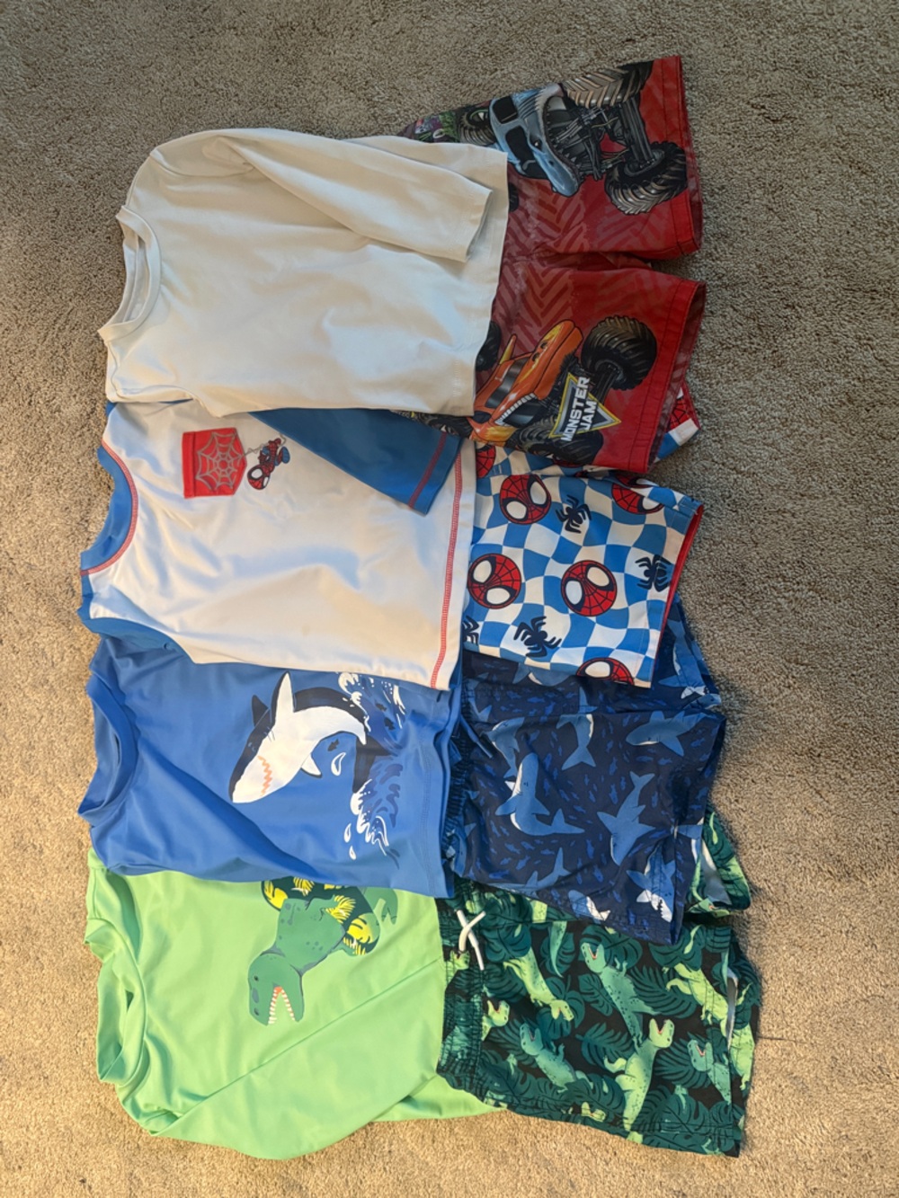 Kids swim trunks and rash guards size 5